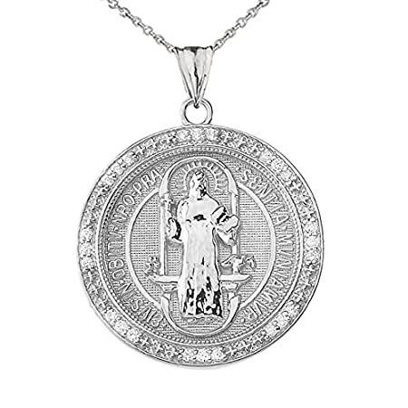 5％OFF TWO SIDED SAINT BENEDICT MEDALLION PENDANT NECKLACE IN WHITE GOLD - Gold Pu