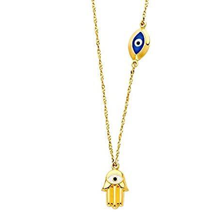 14K Gold Chain Necklace | Yellow Gold Hamsa + Evil Eye Chain Necklace for M