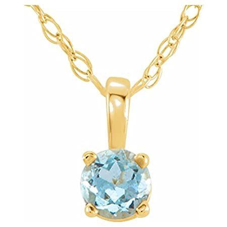 Bonyak Jewelry 14k Yellow Gold 3mm Round Imitation Aquamarine Birth Month S