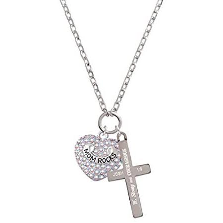 Delight Jewelry Silvertone Mom Rocks on AB Crystal Heart - Strong and Coura