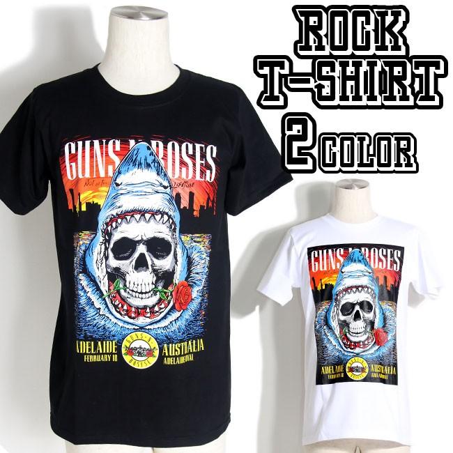 ロックtシャツ バンドtシャツ パンク Guns N Roses ガンズ アンド ローゼズ サメとドクロとバラ M L Xlサイズ 黒色 白色 Agt236 T Link 通販 Yahoo ショッピング