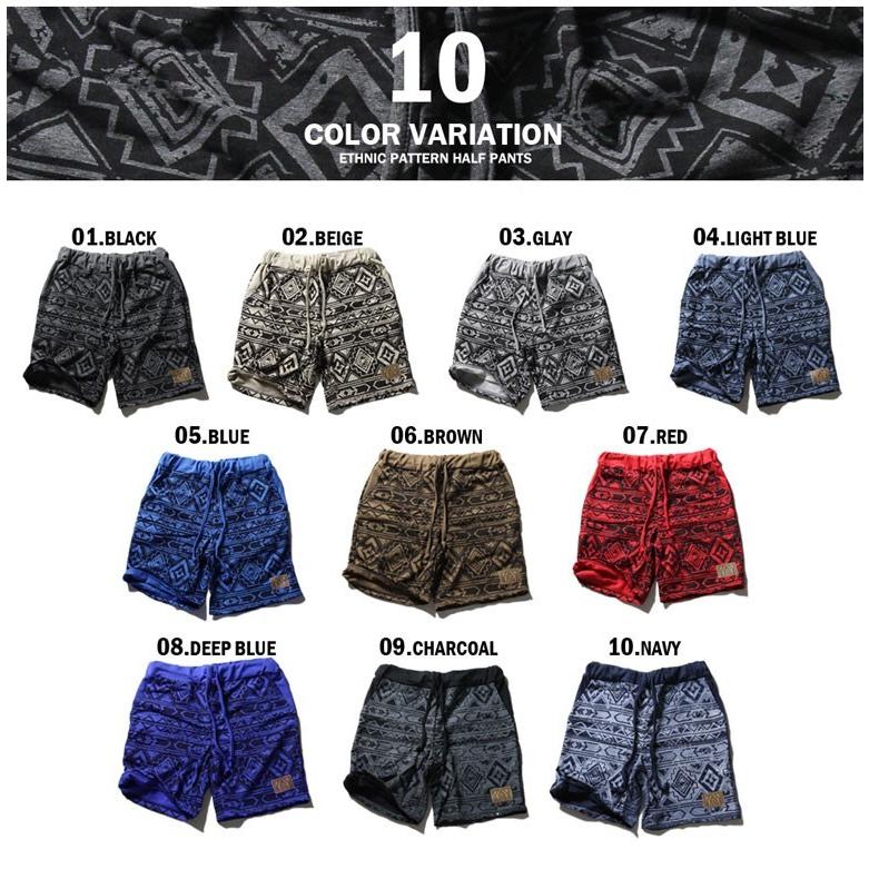 ハーフパンツ メンズ スウェットパエスニック柄スウェット ハーフパンツ 11カラー M L BLACK BEIGE GRAY LIGHTBLUE BLUE BROWN RED DEEPBLUE CHARCOAL NAVY |  | 04