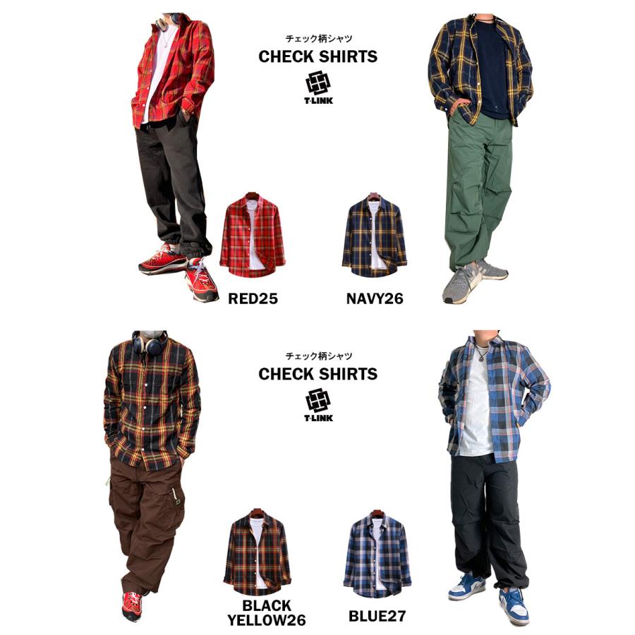 チェックシャツ メンズ レディース 長袖 チェック柄 ロング トーンオン