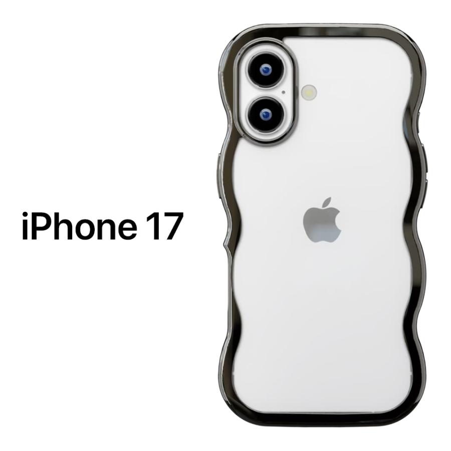 iPhone 17 ケース クリア 耐衝撃 ブラック ウェーブケース 高透明
