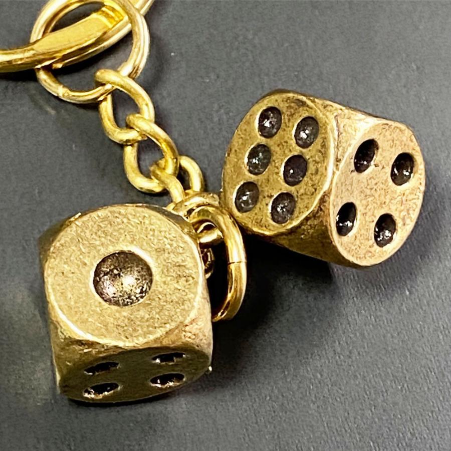 サイコロ キーホルダー 真鍮 開運 縁起 金運 キーリング ダイス メンズ