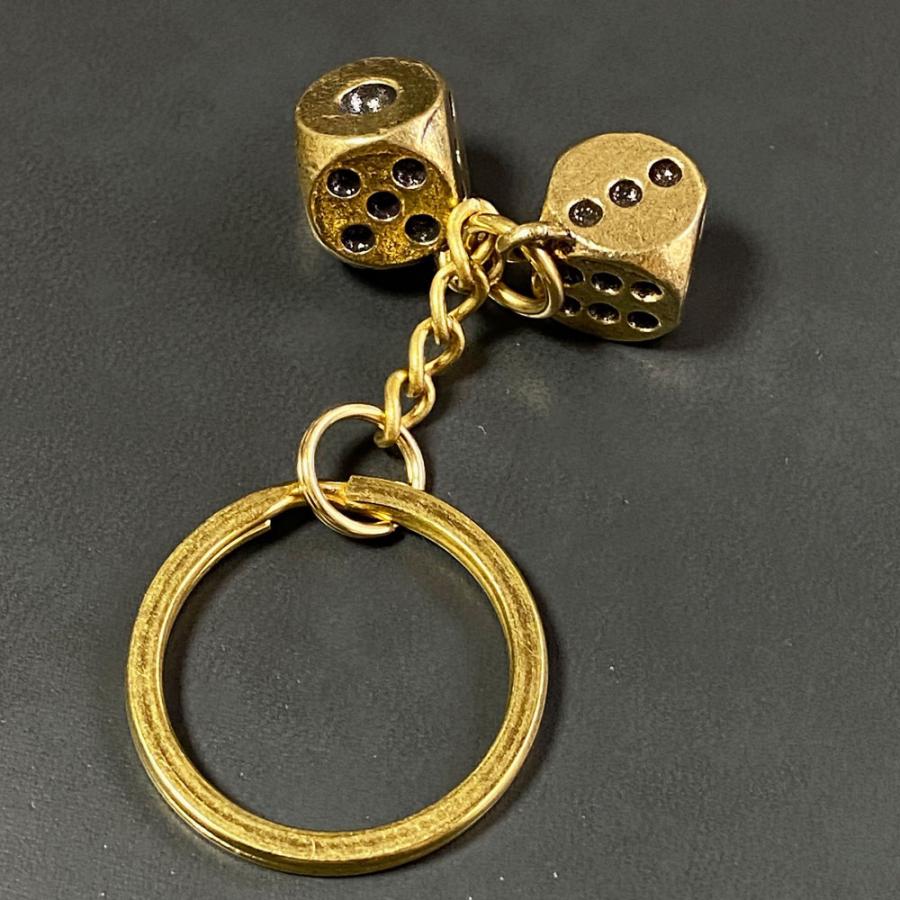 サイコロ キーホルダー 真鍮 開運 縁起 金運 キーリング ダイス メンズ