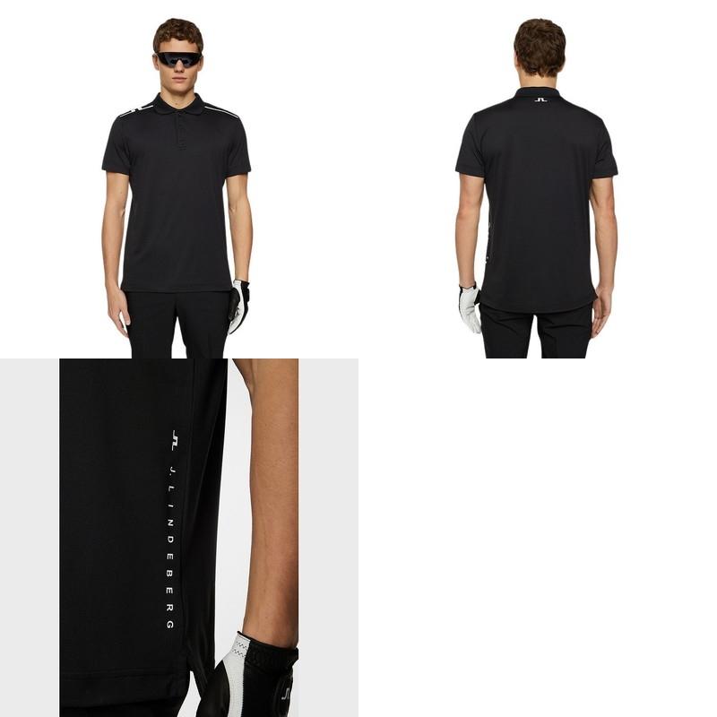 J.Lindeberg ブラック ポロシャツ　Jリンドバーグ ジェイリンドバーグ ネックサイドロゴ半袖ポロシャツ 072-28446