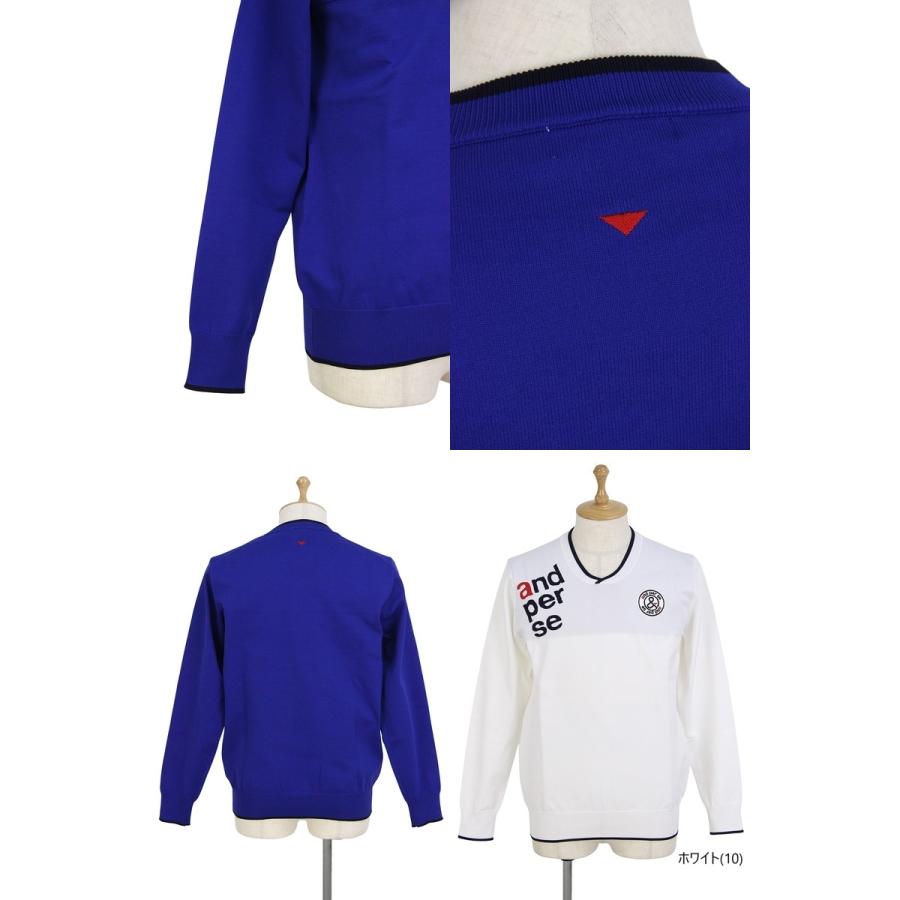 メンズ セーター アンパスィ and per se 2023 秋冬 新作 ゴルフウェア amf2303a3 メンズ セーター and per Vネック プルオーバー スウェットライクニット 軽量 ジャガードロゴ＆ワッペン刺繍 knit