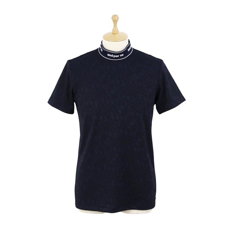 サイズ：LL AND PER SE アンパスィ  ハイネック半袖Tシャツ 総柄 ブルー系 [240101434269] ゴルフウェア レディース ストスト and per se 【20％OFFセール】ハイネックシャツ メンズ