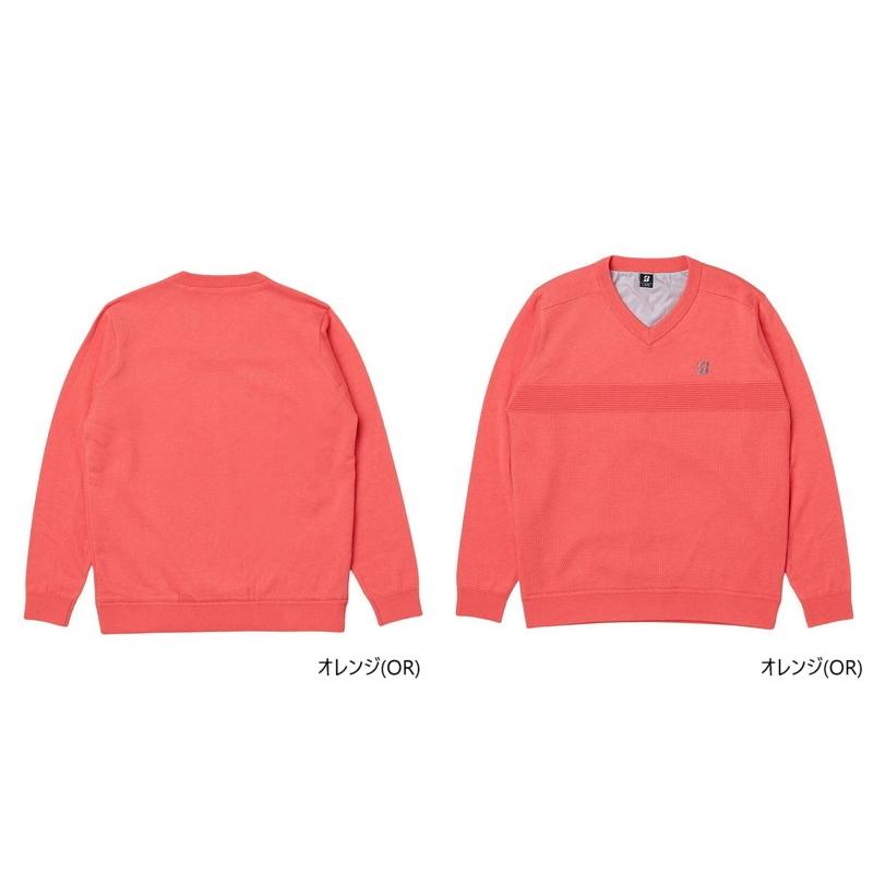 ブリヂストン　ゴルフ　ニット 秋冬 長袖防風Vネックセーター(M WH(ホワイト)): アパレル