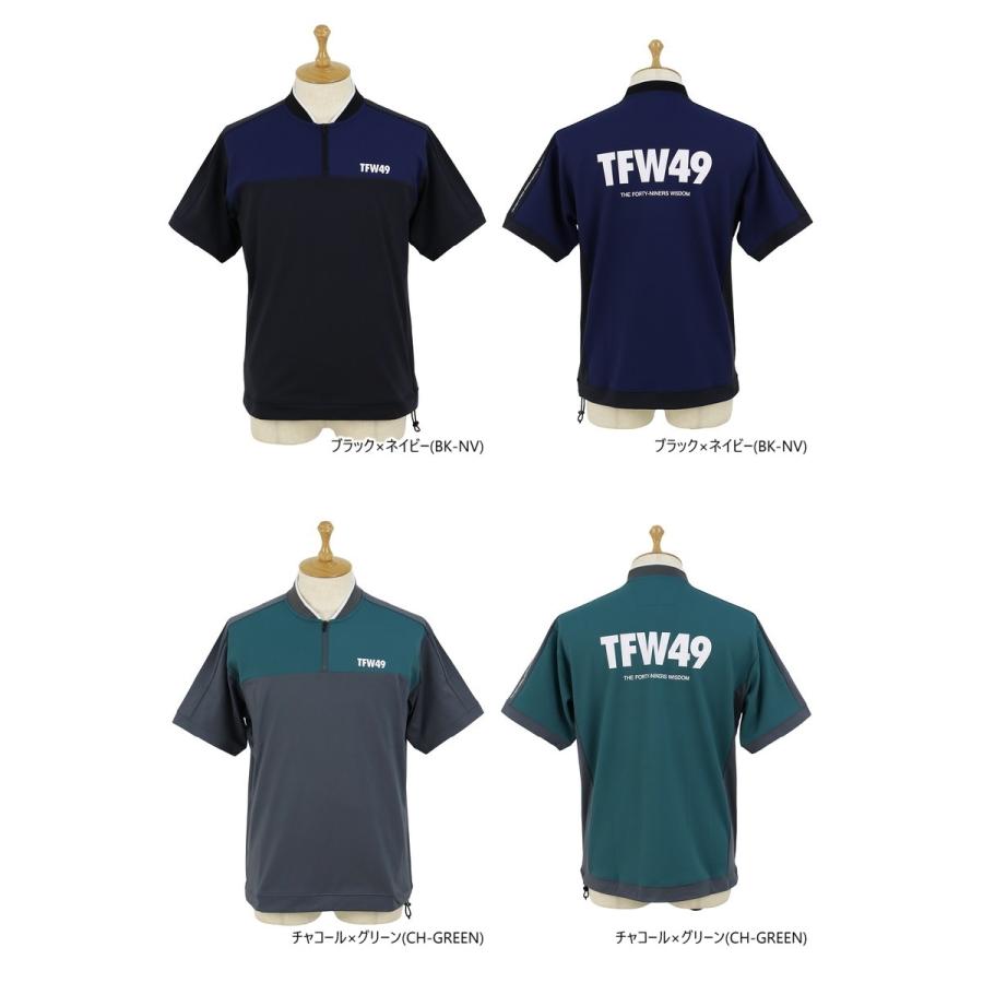TFW49 ネイビー ポロシャツ　カラーレス　サイズM V12 TFW49 SIDE MESH COLLARLESS POLO ポロシャツ 半袖 トップス