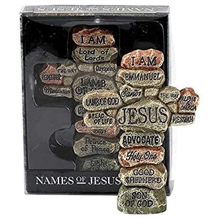 特別価格Names of Jesus Pebbles 13cm Resin Decorative Tabletop Cross好評販売中 各宗派