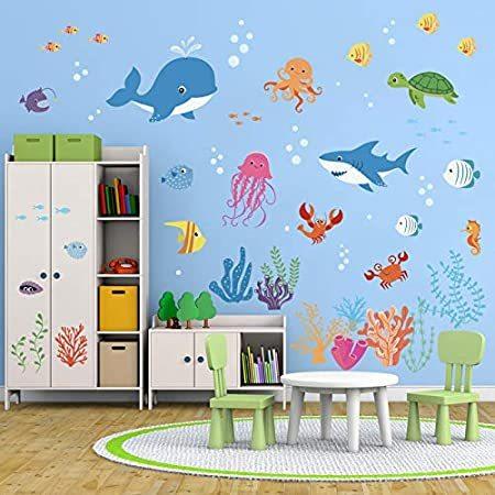 特別価格decalmile 海下イルカ 魚 壁紙 壁用デカール ビニール 剥がして貼れる 子供部屋ウォールステッカー 赤ちゃん部屋 バスルーム 寝室 魚 寝室 壁装飾好評販売中 B07c184mw9 子供 T R 豪華で新しい