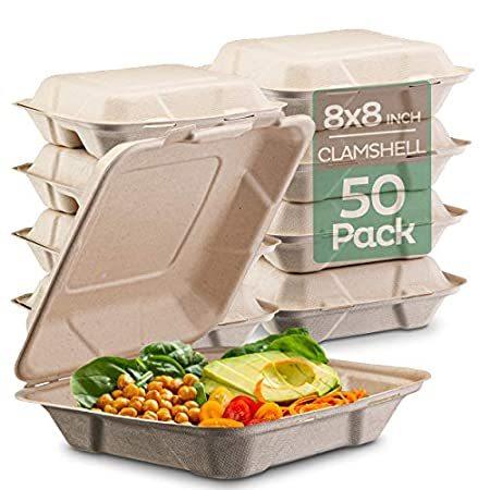 福袋特集 2021 Containers Food Out Take Clamshell Compostable 特別価格100% [8X8" Heavy-Du好評販売中 50-Pack] お弁当袋、ランチバッグ