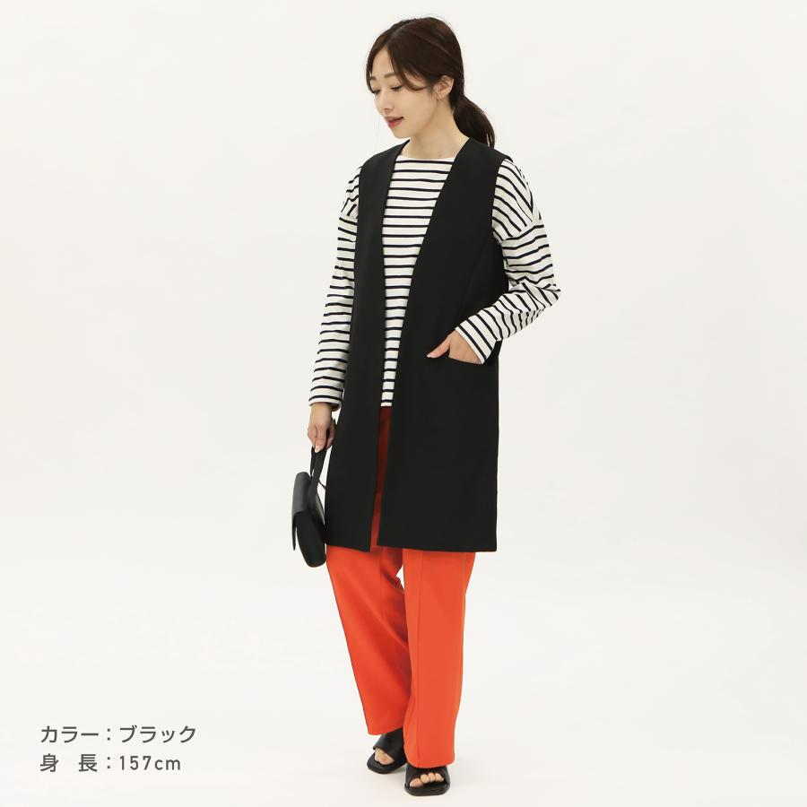 ジレ レディース ロング ベスト トップス 羽織 ノースリーブ 無地 : T