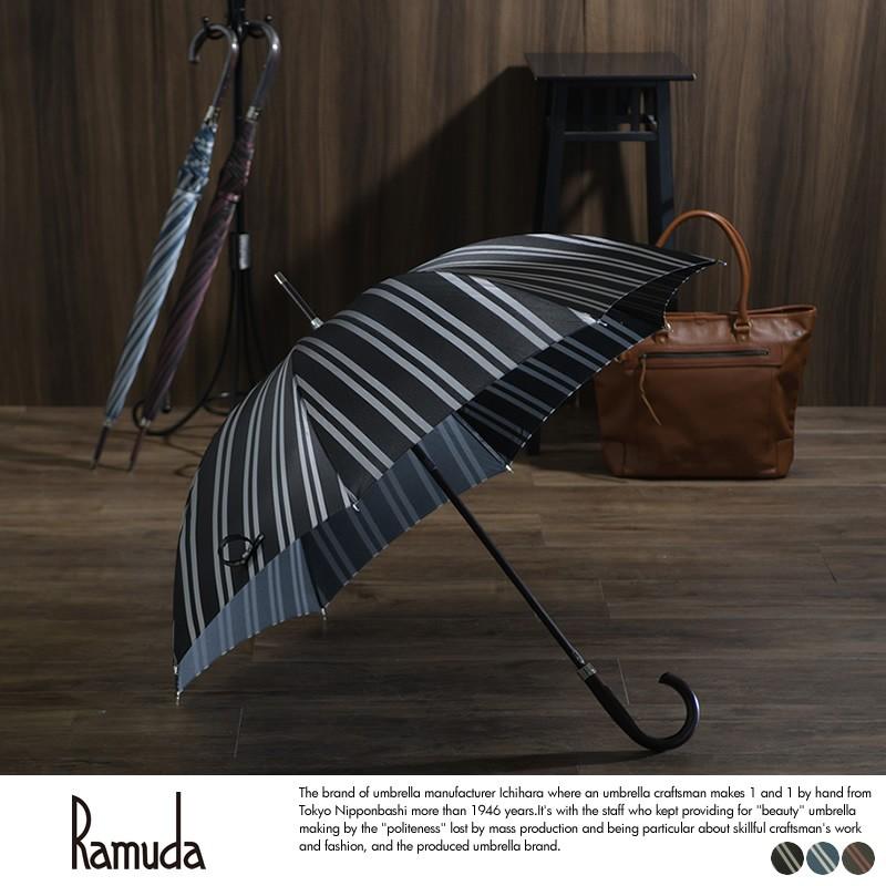 Ramuda メンズ 傘 65cm 甲州織 レジメン ストライプ 8本骨 鉄木持ち手 UV加工 細巻き  高級 雨傘 ビジネス 大人｜t-style