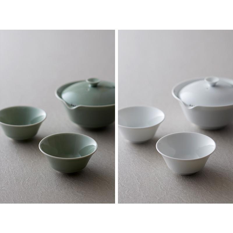 WDH 取っ手の無い 急須 宝瓶 湯呑 2個 3点セット 日本製 磁器 おしゃれ