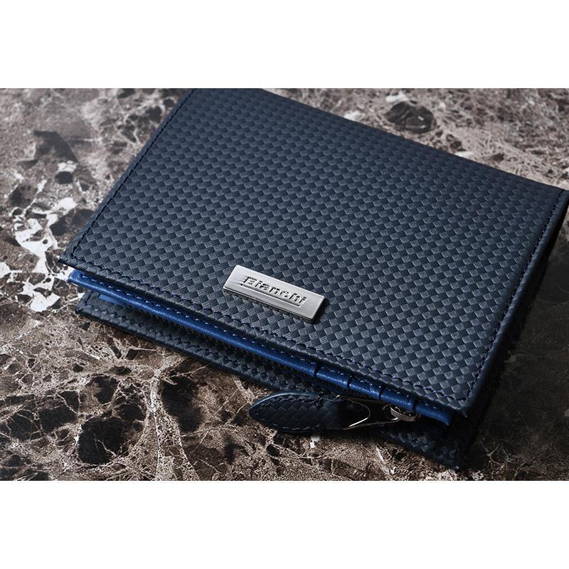 二つ折り財布 メンズ 本革 ビアンキ Bianchi カーボン型押し牛革 二