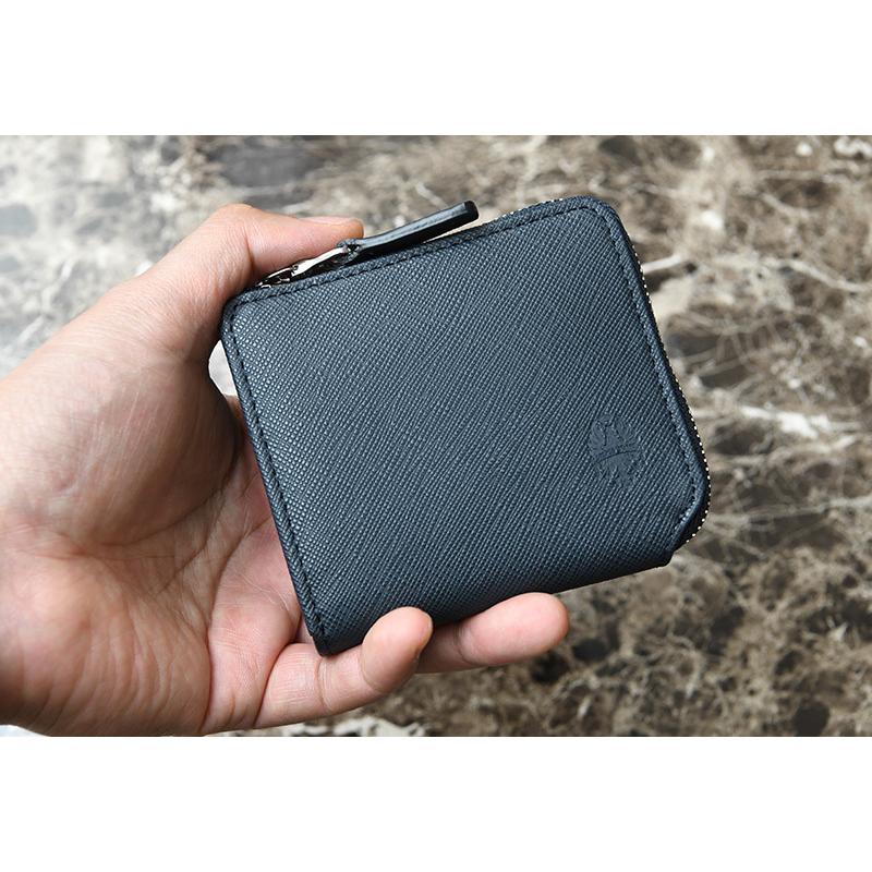 財布 メンズ コンパクト 本革 ビアンキ Bianchi 角シボ型押し牛革 L字