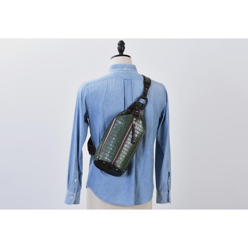 ボディバッグ おしゃれ 本革 メンズ Kiefer neu クロコ型押しレザー 縦