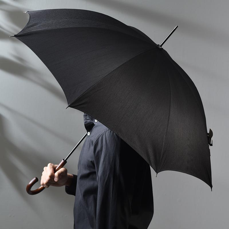 前原光榮商店【紳士】晴雨兼用-シャンタン-長-ブラック メンズ晴雨兼用傘】シャンタン-58cm折りたたみ-ブラック｜トンボ
