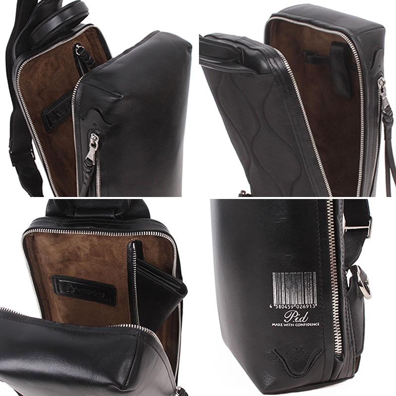 Pid 縦型レザーボディバッグ scena メンズ 男性 本革 牛革 コンパクト