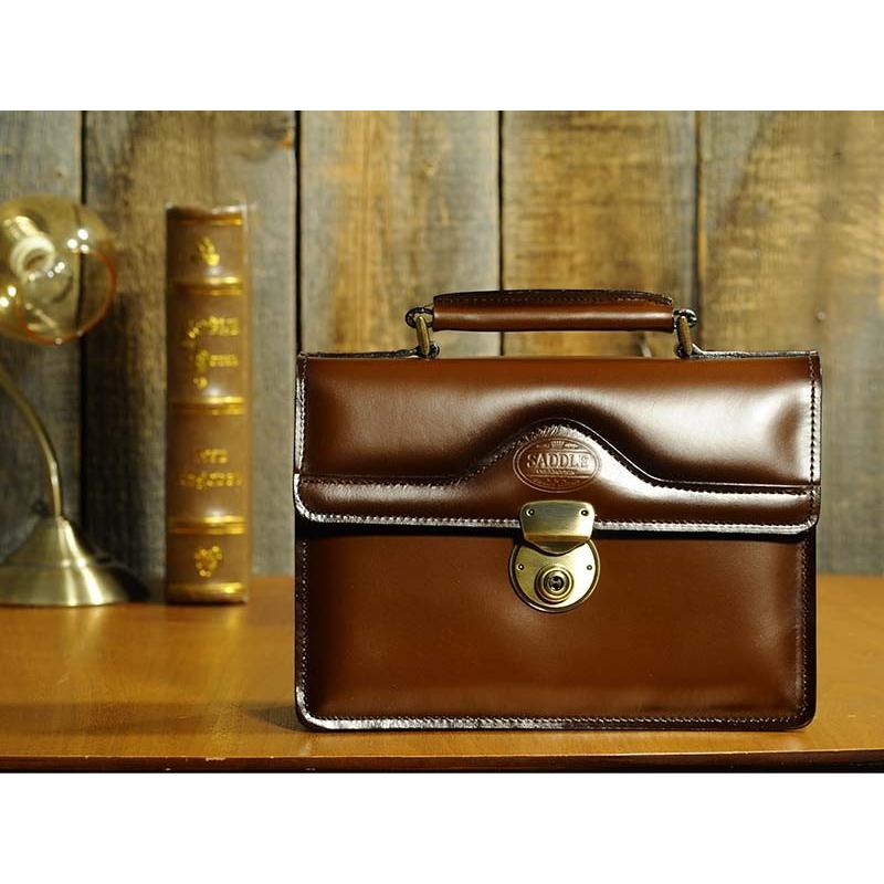SADDLE シャドー牛革ミニブリーフケース チョコ メンズ ミニバッグ 鍵