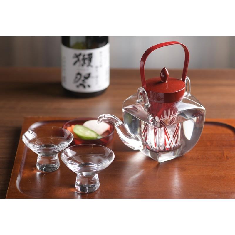 江戸切子 ガラス製ちろり 朱 盃揃い チロリ 日本製 冷酒 徳利 氷