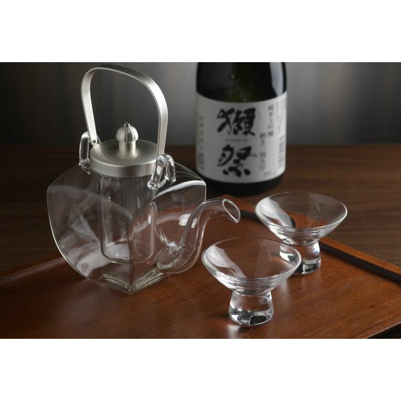 ガラス製ちろり 銀蓋 盃2個セット チロリ 日本製 冷酒 徳利 氷