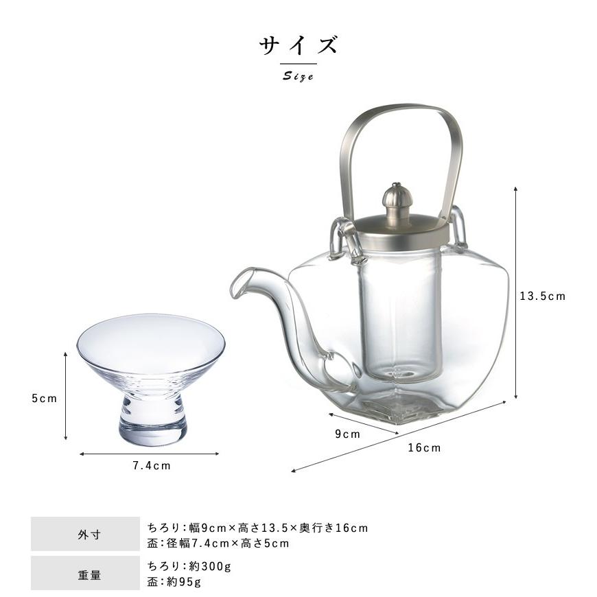 ガラス　手吹き　冷酒器　ちろり　チロリ　杯二個 ガラス製ちろり 銀蓋 盃2個セット チロリ 日本製 冷酒 徳利 氷