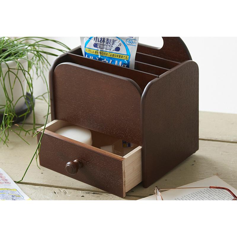 [新品未使用]　薬箱　おしゃれ　木製小物入れ 薬 収納 卓上 おしゃれ 日本製 木製サプリメントラック 小物入れ 小物