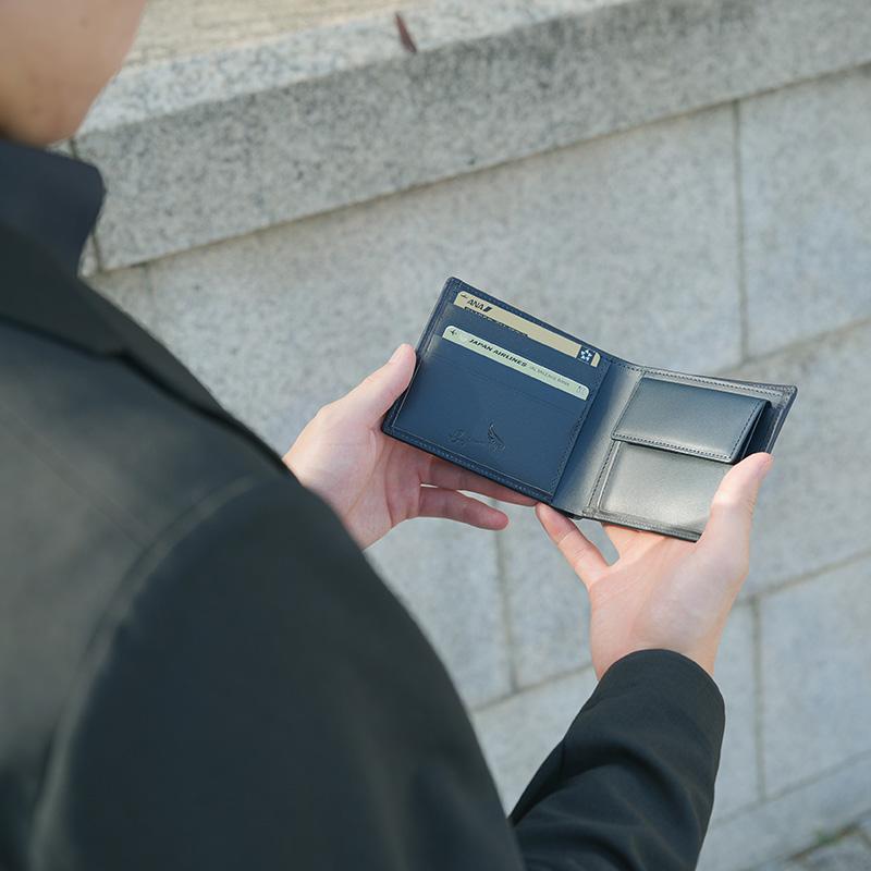 豊岡財布 craftsmanship 二つ折り財布 小銭入れあり AI（藍） 男性