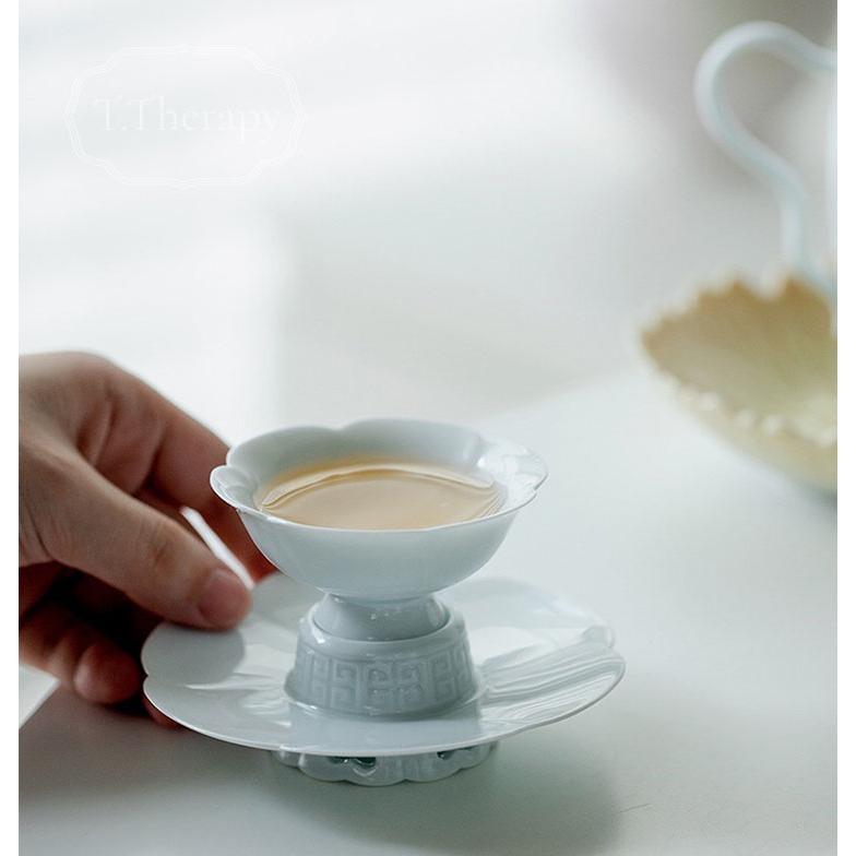 盞托付き 茶碗 中国茶器 台湾 茶道具 品名杯 茶托 ちゃわん（青白磁 盞托付き 茶碗） :t123:お茶と暮らしのティーセラピー - 通販