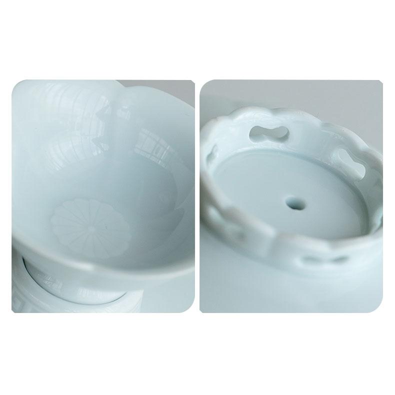 盞托付き 茶碗 中国茶器 台湾 茶道具 品名杯 茶托 ちゃわん（青白磁