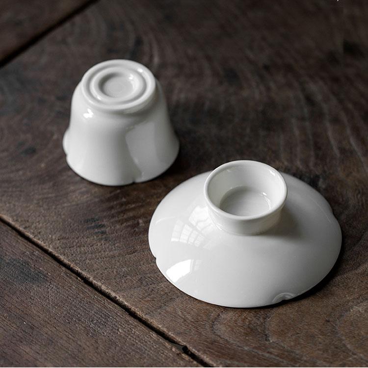 高級 手作り白磁 盞托付き 茶碗 中国茶器 台湾 茶道具 品名杯 茶托
