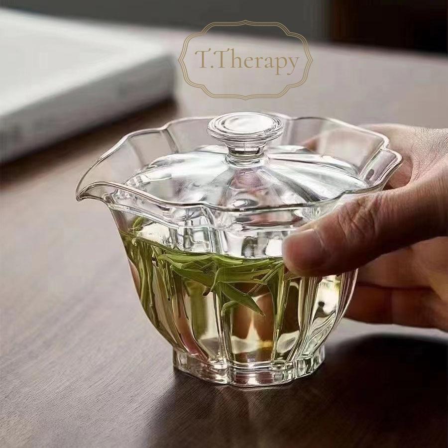 高級 手持ちティーポット 茶碗 耐熱ガラス 茶器茶壺 蓋碗 急須 煎茶道具  180ml 宝瓶