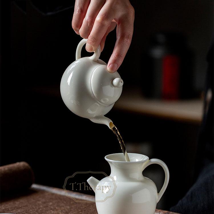 手作り 中国茶器 台湾茶器 白磁 急須 煎茶道具 梨型 茶壺（杏白釉