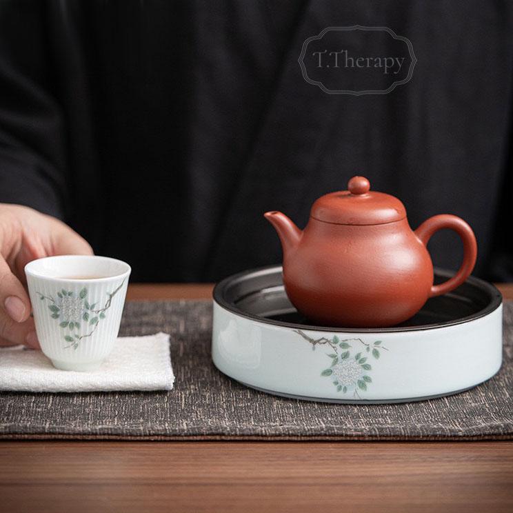 耐熱硝子 茶盤 茶こぼし ガラス 建水 けんすい 水盂 茶承（ 紫陽花