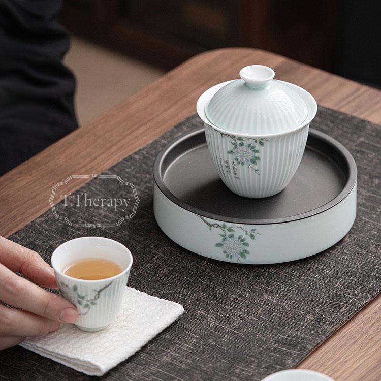 耐熱硝子 茶盤 茶こぼし ガラス 建水 けんすい 水盂 茶承（ 紫陽花