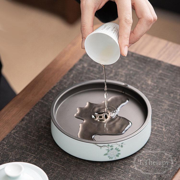 耐熱硝子 茶盤 茶こぼし ガラス 建水 けんすい 水盂 茶承（ 紫陽花
