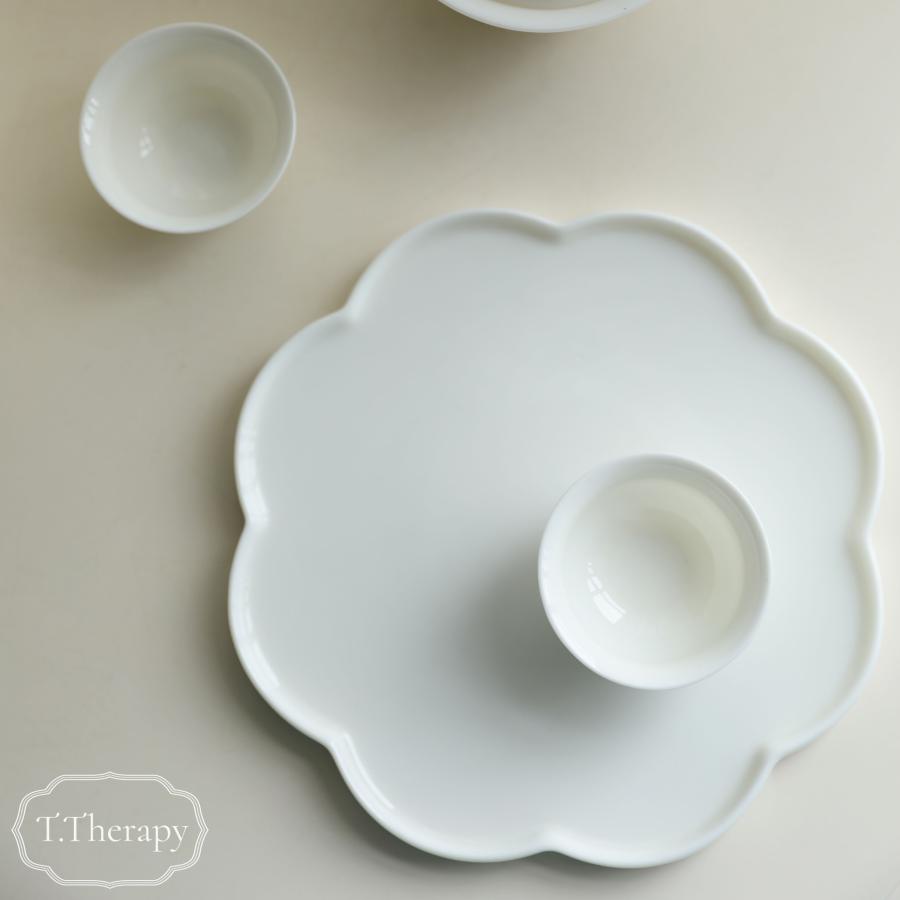 白磁 干泡台 茶盤 トレイ お盆 茶承 壺承（花型） : お茶と暮しの