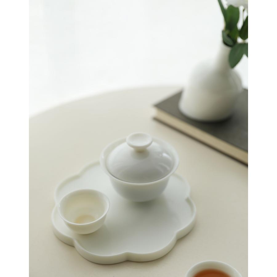 白磁 干泡台 茶盤 トレイ お盆 茶承 壺承（花型） : お茶と暮しの 