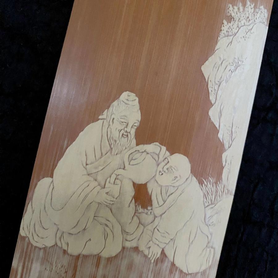 DT310 煎茶 骨彫刻花 貼 茶則 ハンドメイド 彫刻 カービング中国茶 台湾茶 道具 煎茶道 竹 ちゃそく