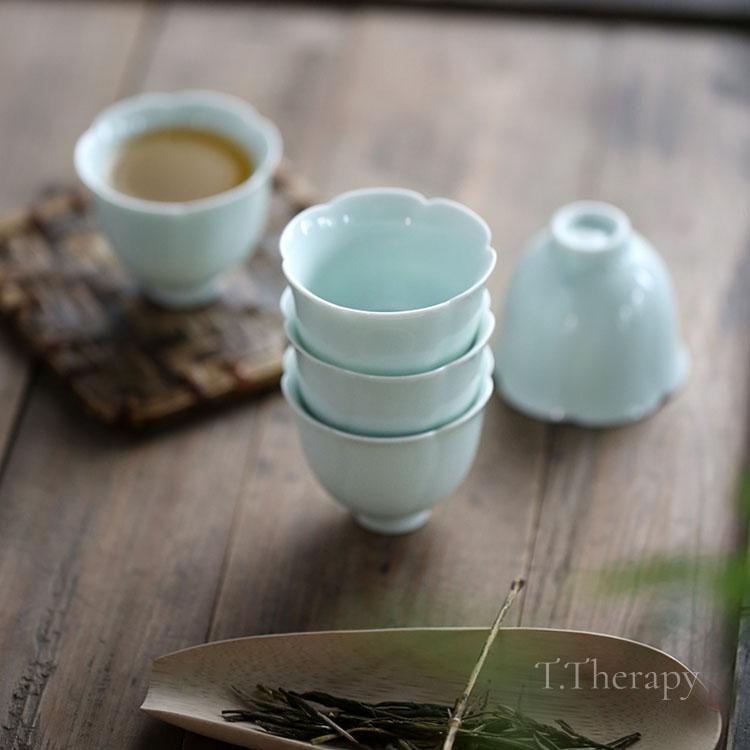 中国茶器 台湾茶 茶杯 品茗杯 ちゃわん 豆茶わん （青白磁 花びら