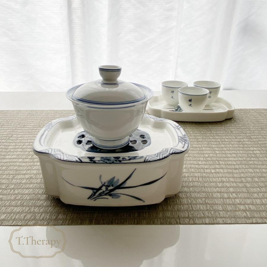 陶器 中国茶 台湾茶 泡茶 茶承 潮州工夫 茶船 壺承＋茶盤セット（蘭