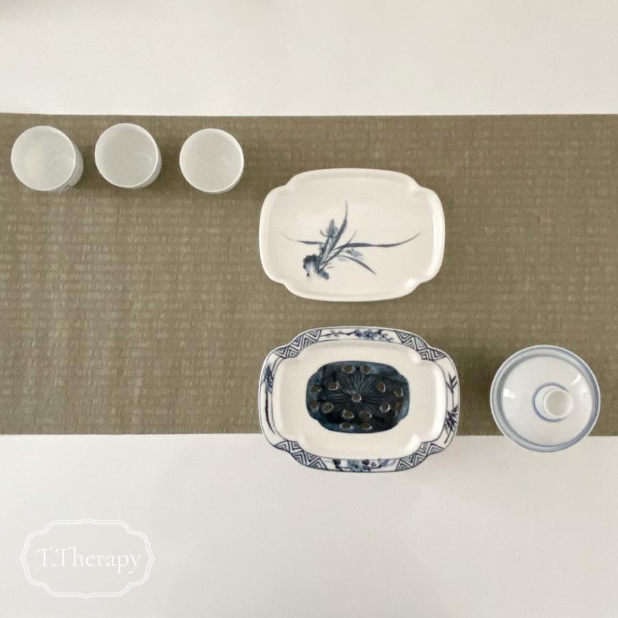 陶器 中国茶 台湾茶 泡茶 茶承 潮州工夫 茶船 壺承＋茶盤セット（蘭