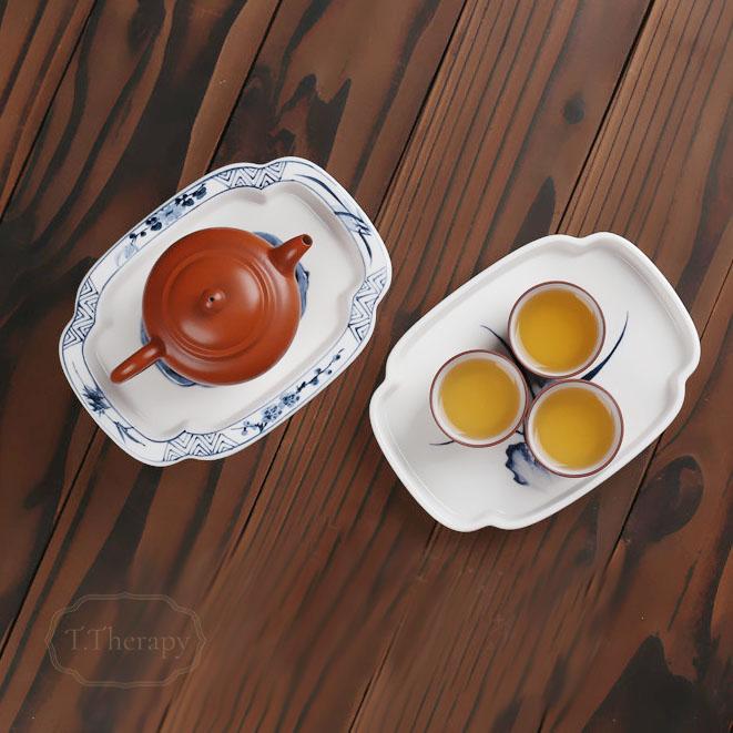 陶器 中国茶 台湾茶 泡茶 茶承 潮州工夫 茶船 壺承＋茶盤セット（蘭