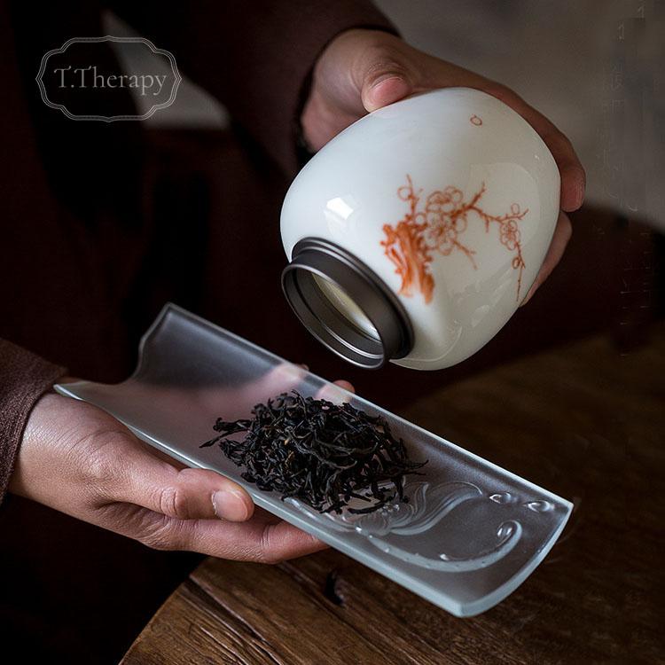 硝子 中国茶 台湾茶 道具 煎茶道 ガラス 茶則 箱付き（フロストガラス