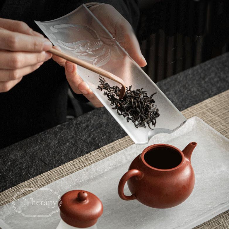 硝子 中国茶 台湾茶 道具 煎茶道 ガラス 茶則 箱付き（フロストガラス