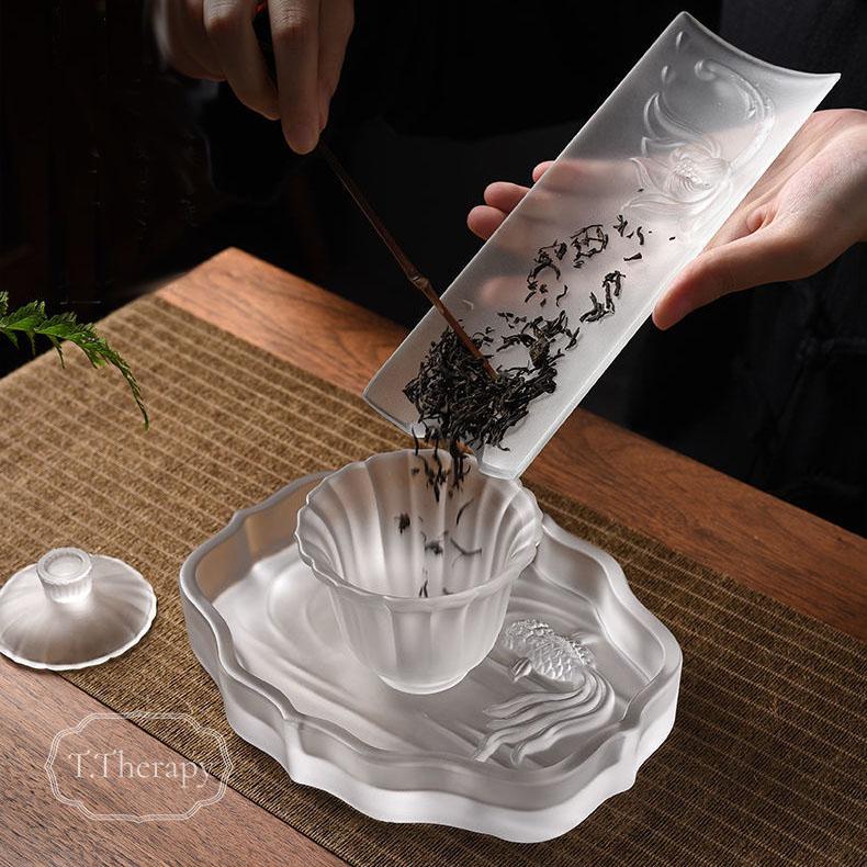 硝子 中国茶 台湾茶 道具 煎茶道 ガラス 茶則 箱付き（フロストガラス